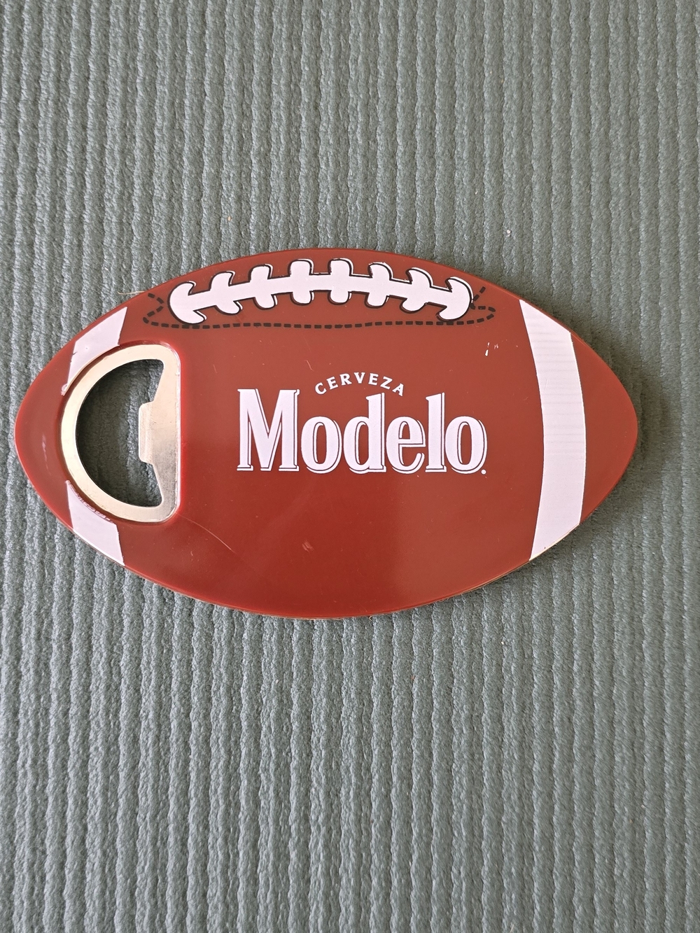 Modelo Cerveza Football Bottle Opener with White Details